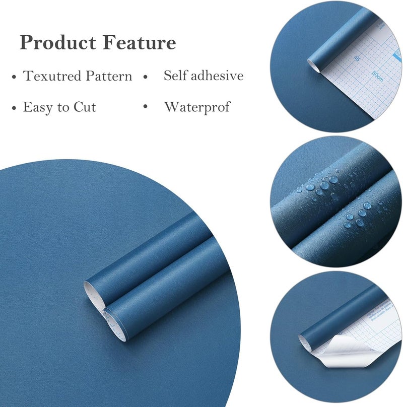 Ismoon Blue Wallpaper Modern Solid Color Peel and Stick Wallpaper Cobalt Blue Contact Paper Pure Textured Removable Self-Adhesive Wall Paper for Bathroom Cabinets Decor Vinyl 17.7inx197in - Image 2